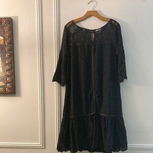 Sundance Black Lace & Eyelet Midi Dress – Size M